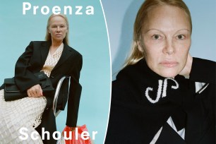 Pamela Anderson appears makeup-free in Proenza Schouler's spring 2024 campaign.