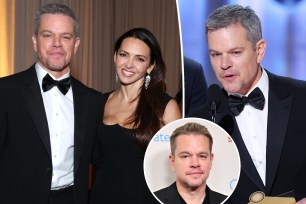 Matt Damon shows off gray hair at Golden Globes 2024.