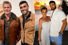 Sam Asghari and ex Britney Spears split image with him and Brad Pitt.
