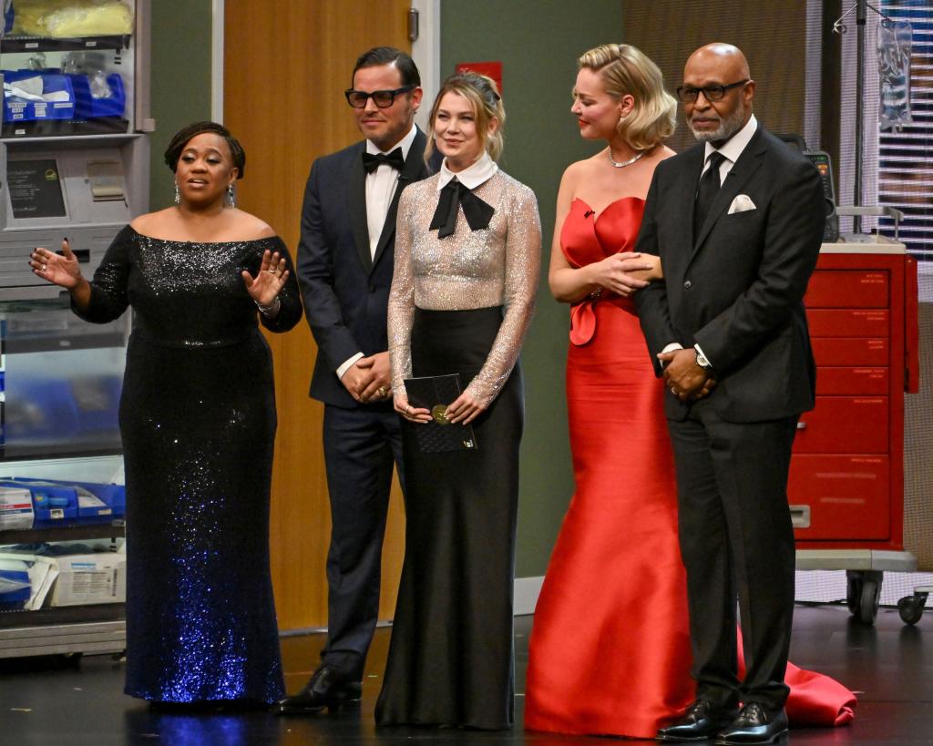 Justin Chambers, Katherine Heigl, Ellen Pompeo, James Pickens Jr and Chandra Wilson at Emmys